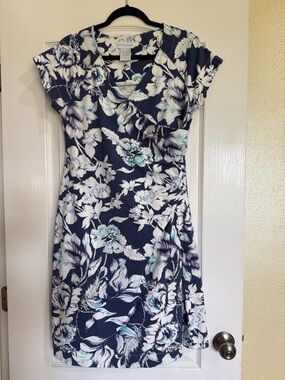 Soft Surroundings Navy & White Floral Wrap Midi Dress